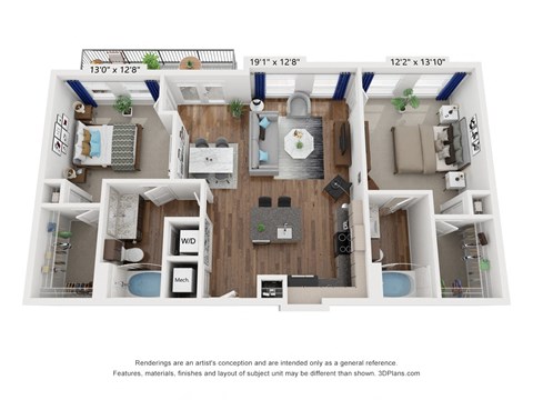 a 3d floor plan of a 2100 sq ft roommates
